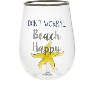 Beach Happy - Starfish 19 oz. Stemless Wine Glass with 3-D Figurine