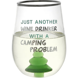 Camping Problem Pine Tree - 19 oz. Stemless Wine Glass with 3-D Figurine