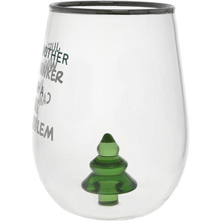 Camping Problem Pine Tree - 19 oz. Stemless Wine Glass with 3-D Figurine