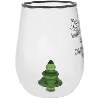 Camping Problem Pine Tree - 19 oz. Stemless Wine Glass with 3-D Figurine