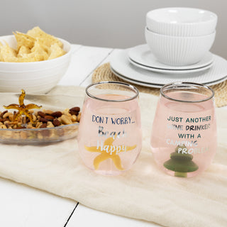 Camping Problem Pine Tree - 19 oz. Stemless Wine Glass with 3-D Figurine