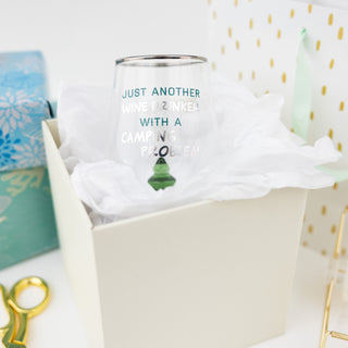 Camping Problem Pine Tree - 19 oz. Stemless Wine Glass with 3-D Figurine