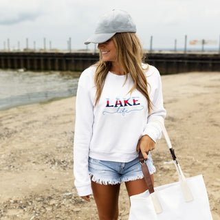 Lake Life S/M White Cotton Blend French Terry Sweatshirt