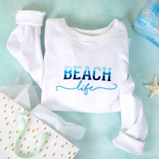 Beach Life S/M White Cotton Blend French Terry Sweatshirt