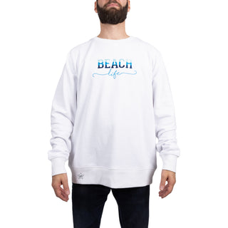 Beach Life S/M White Cotton Blend French Terry Sweatshirt