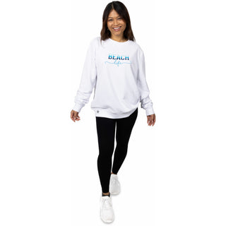 Beach Life White Cotton Blend French Terry Sweatshirt