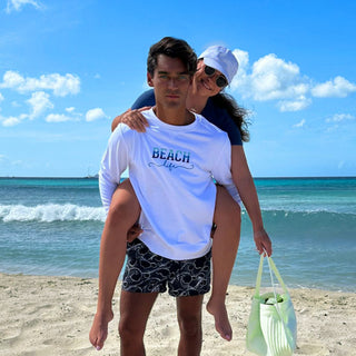 Beach Life S/M White Cotton Blend French Terry Sweatshirt
