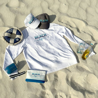 Beach Life S/M White Cotton Blend French Terry Sweatshirt