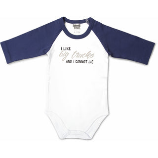 Big Trucks 6-12 Months 3/4 Length Navy Sleeve Onesie