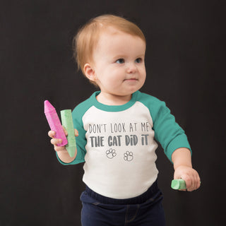 Cat Did It 12-24 Months 3/4 Length Teal Sleeve Onesie