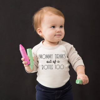 Mommy Bottle 6-12 Months 3/4 Length Gray Sleeve Onesie