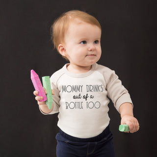 Mommy Bottle 6-12 Months 3/4 Length Gray Sleeve Onesie