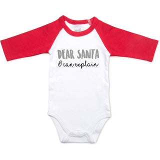 Dear Santa 6-12 Months 3/4 Length Red Sleeve Onesie