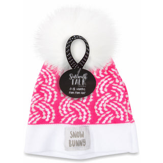 Snow Bunny Pink Knit Pom Pom Hat (0-12 Months)