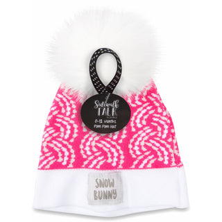 Snow Bunny Pink Knit Pom Pom Hat (0-12 Months)