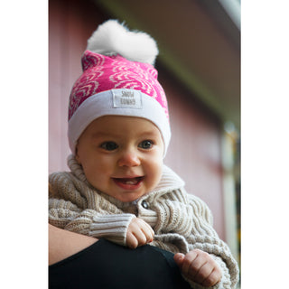 Snow Bunny Pink Knit Pom Pom Hat (0-12 Months)