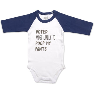 Poop My Pants 6-12 Months 3/4 Length Navy Sleeve Onesie