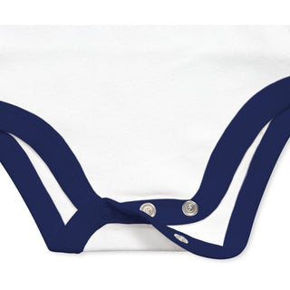 Checking Me Out 6-12 Months Navy Trimmed Onesie