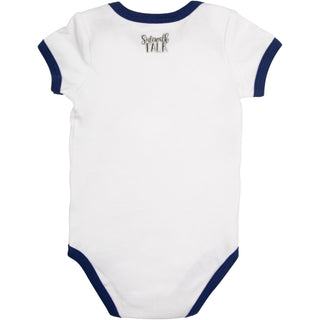 Checking Me Out 6-12 Months Navy Trimmed Onesie