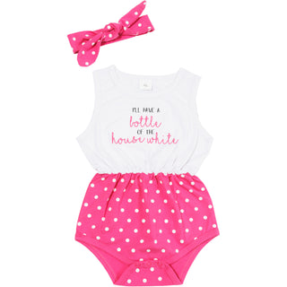 House White White & Pink Romper with Headband