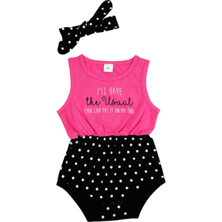 The Usual 6-12 Months Pink & Black Romper with Headband