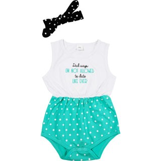 Not Allowed 6-12 Months White & Teal Romper with Headband