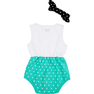 Not Allowed 6-12 Months White & Teal Romper with Headband