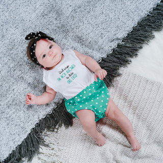 Not Allowed 6-12 Months White & Teal Romper with Headband