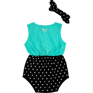 Look Too Good 6-12 Months Teal & Black Romper with Headband