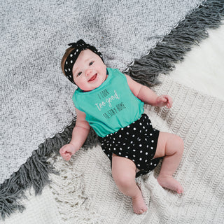 Look Too Good Teal & Black Romper with Headband