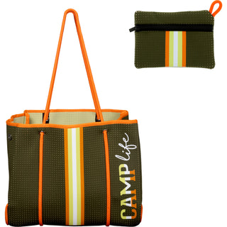 Camp Life Neoprene Tote Bag with Tethered Inner Pouch