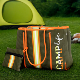 Camp Life Neoprene Tote Bag with Tethered Inner Pouch