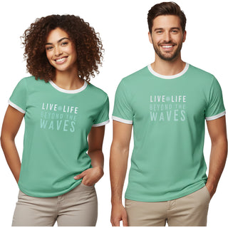 Beach Small Teal Unisex Ringer T-Shirt