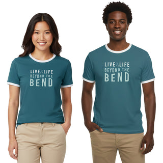 River Medium Dark Teal Unisex Ringer T-Shirt