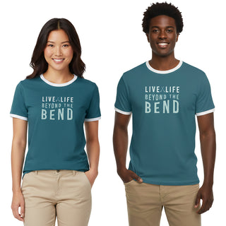 River Small Dark Teal Unisex Ringer T-Shirt