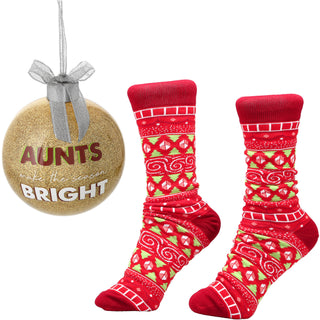 Aunt 4" Ornament with Unisex Holiday Socks