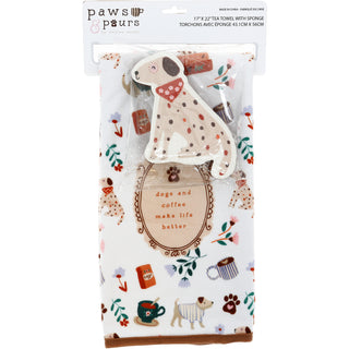 Dogs & Coffee Tea Towel & Sponge Gift Set