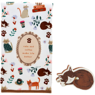 Cats & Coffee Tea Towel & Sponge Gift Set