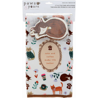 Cats & Coffee Tea Towel & Sponge Gift Set