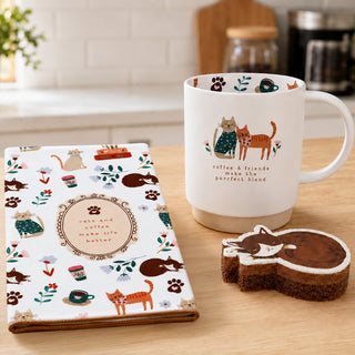 Cats & Coffee Tea Towel & Sponge Gift Set