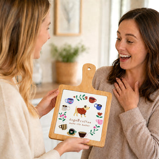 Dogs & Coffee 7.5" Bamboo & Ceramic Tile Trivet