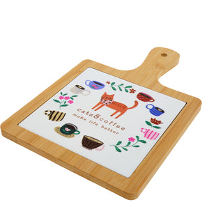 Cats & Coffee 7.5" Bamboo & Ceramic Tile Trivet