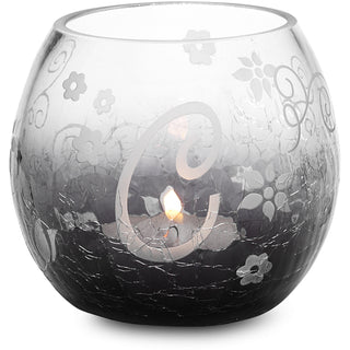 D Glass Candle Holder with Tealight 3.5" Crackled Glass