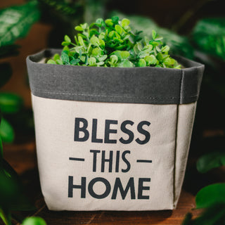 Bless This Home Canvas Planter Cover (Holds 6" Pot)
