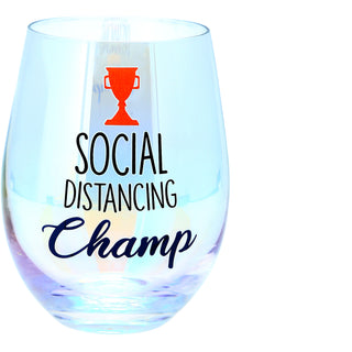 Social Distancing Champ 18 oz Stemless Wine Glass