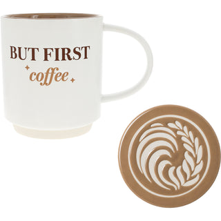 First Coffee 17 oz Mug with Coaster Lid