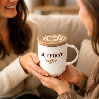 First Coffee 17 oz Mug with Coaster Lid