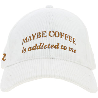 Maybe Coffee White Adjustable Corduroy Hat