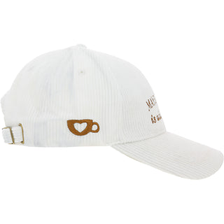 Maybe Coffee White Adjustable Corduroy Hat