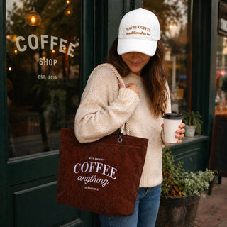 Maybe Coffee White Adjustable Corduroy Hat